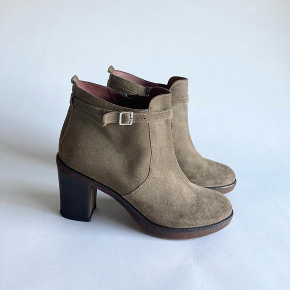 Frau Made in Italy Khaki Genuine Leather Suede Heeled Ankle Boots size 7 - Picture 10 of 15